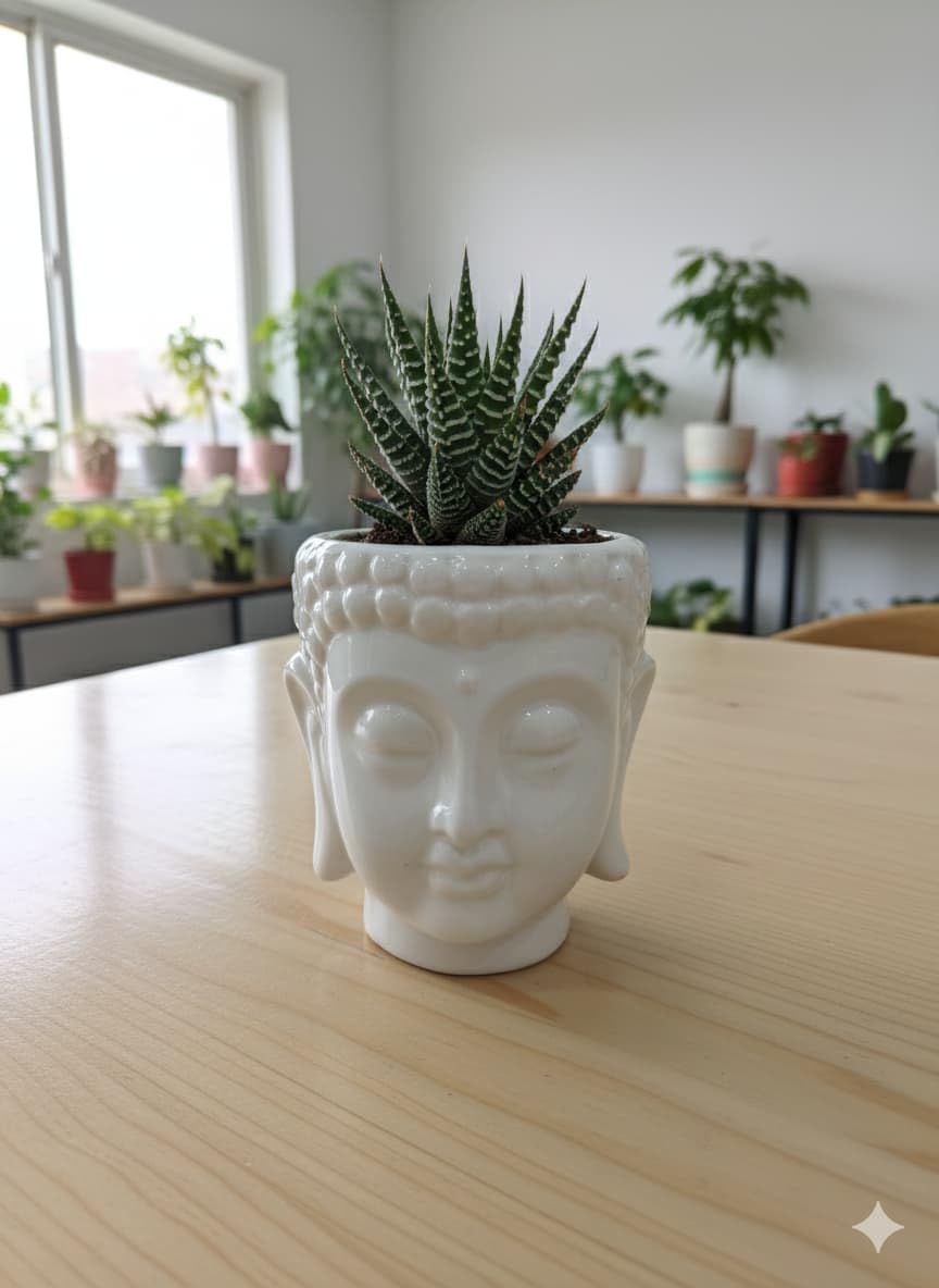 Ceramic Buddha Head Planter Pot, White