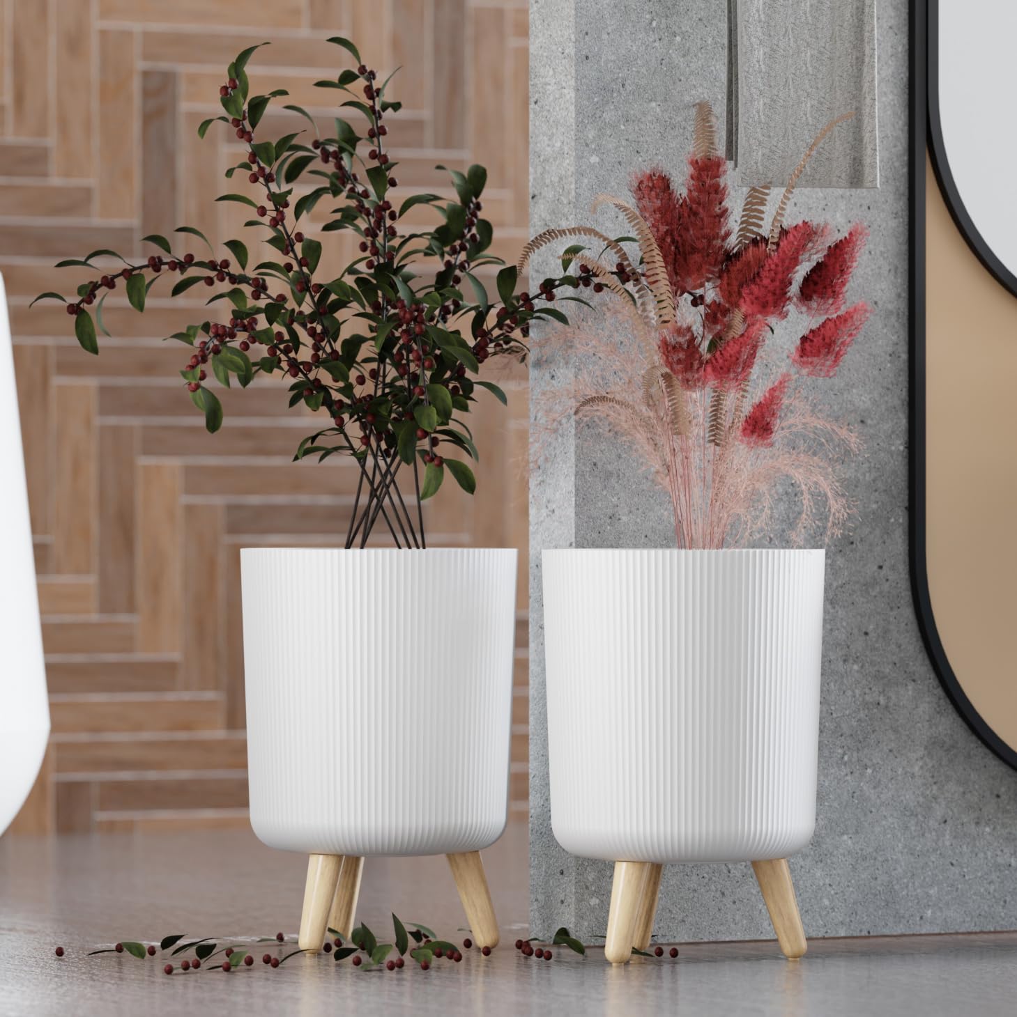 Modern White Flower Pot with Plastic Legs