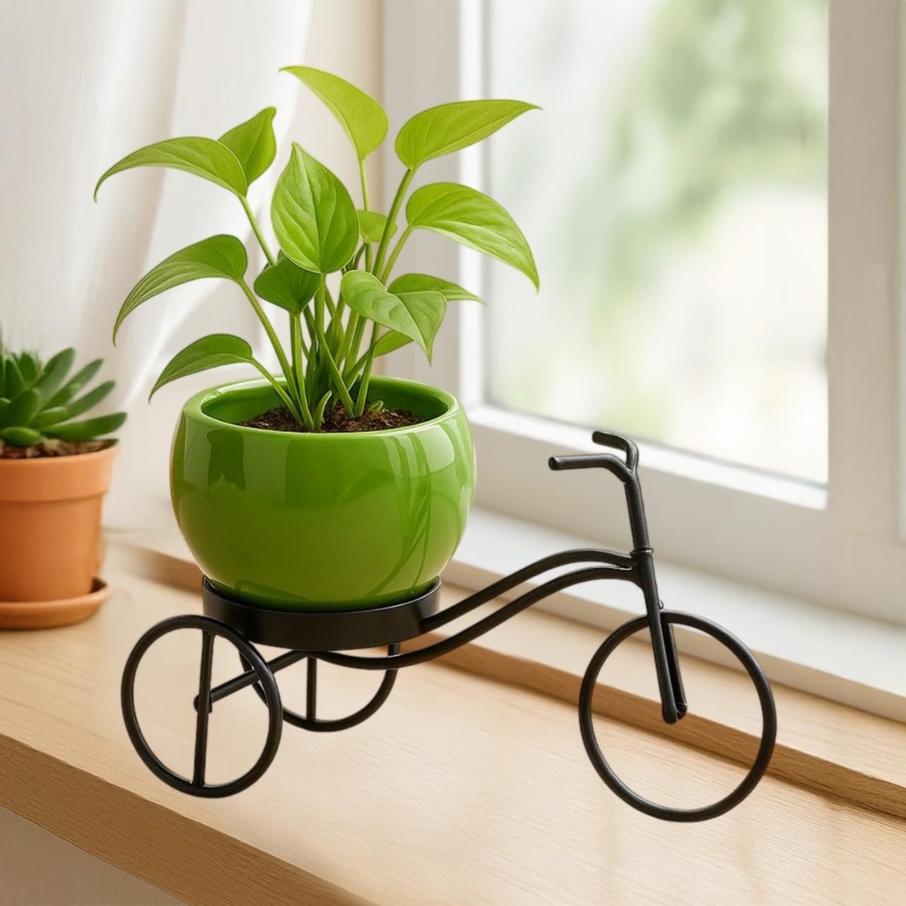 Cycle-Shaped Metal Plant Stand