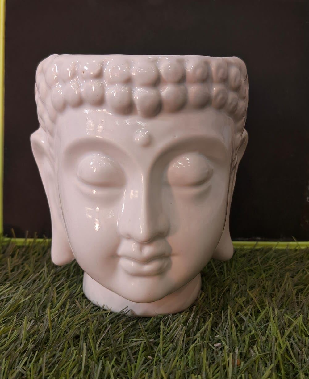 Ceramic Buddha Head Planter Pot, White