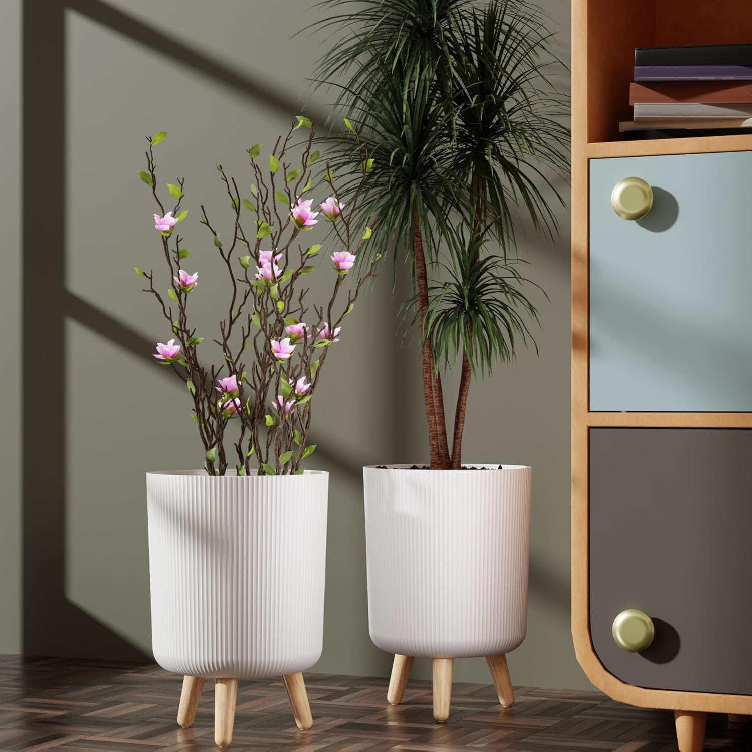 Modern White Flower Pot with Plastic Legs