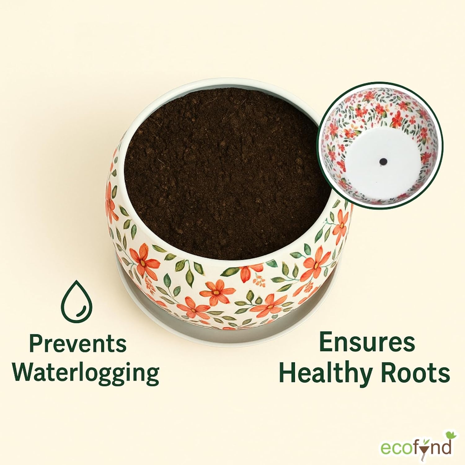 Lily Designer Leaf Metal Plant Pot with Saucer Plate