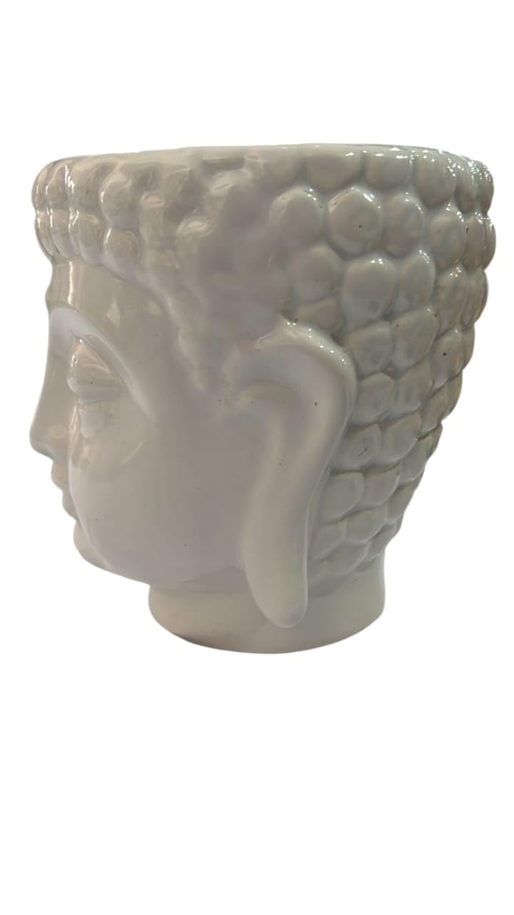 Ceramic Buddha Head Planter Pot, White
