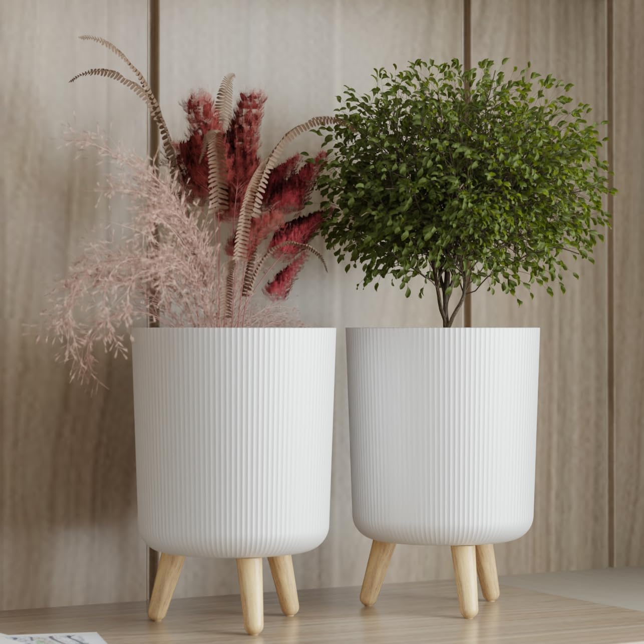 Modern White Flower Pot with Plastic Legs