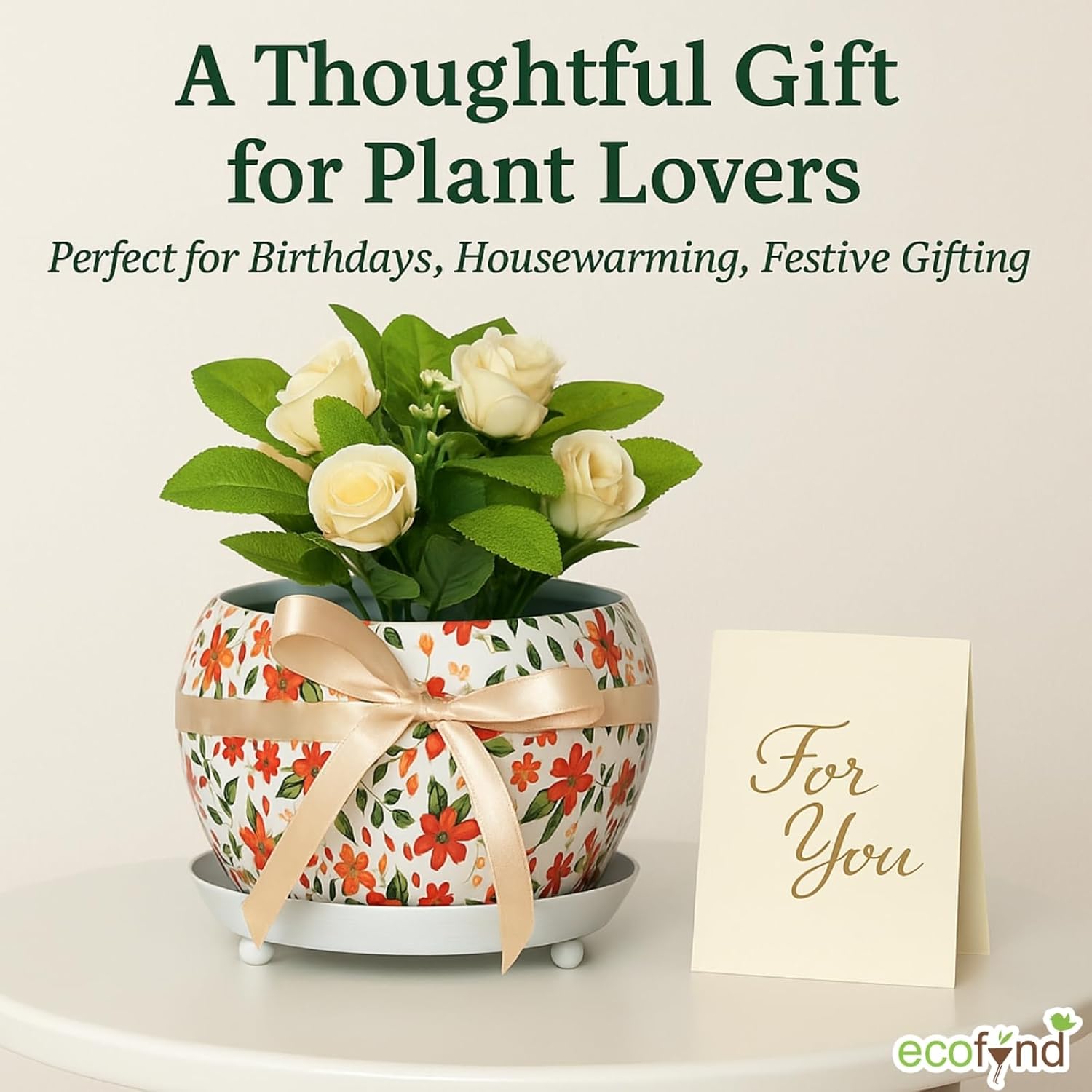 Lily Designer Leaf Metal Plant Pot with Saucer Plate